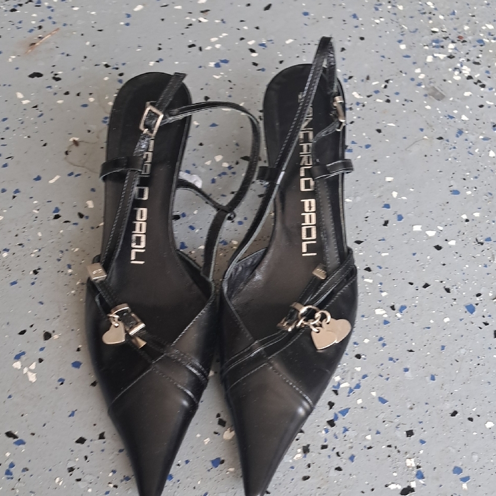 Black Leather Slingback Heels
